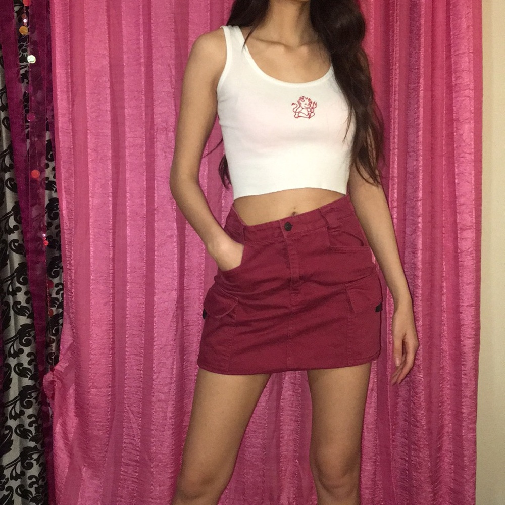 Tactical skirt Maroon Red Denim Pockets